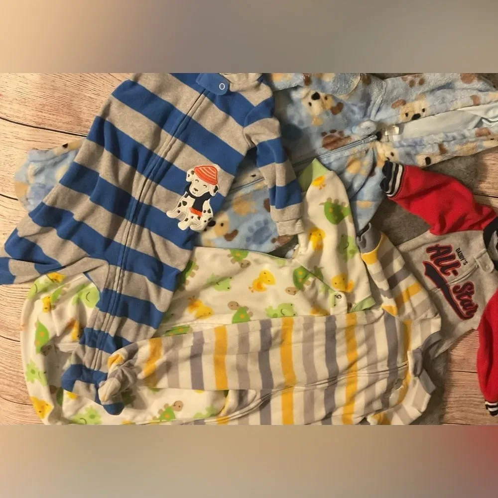 Baby Boy 5 Piece Warm Zip Up Onesie Bundle Lot Size 9M